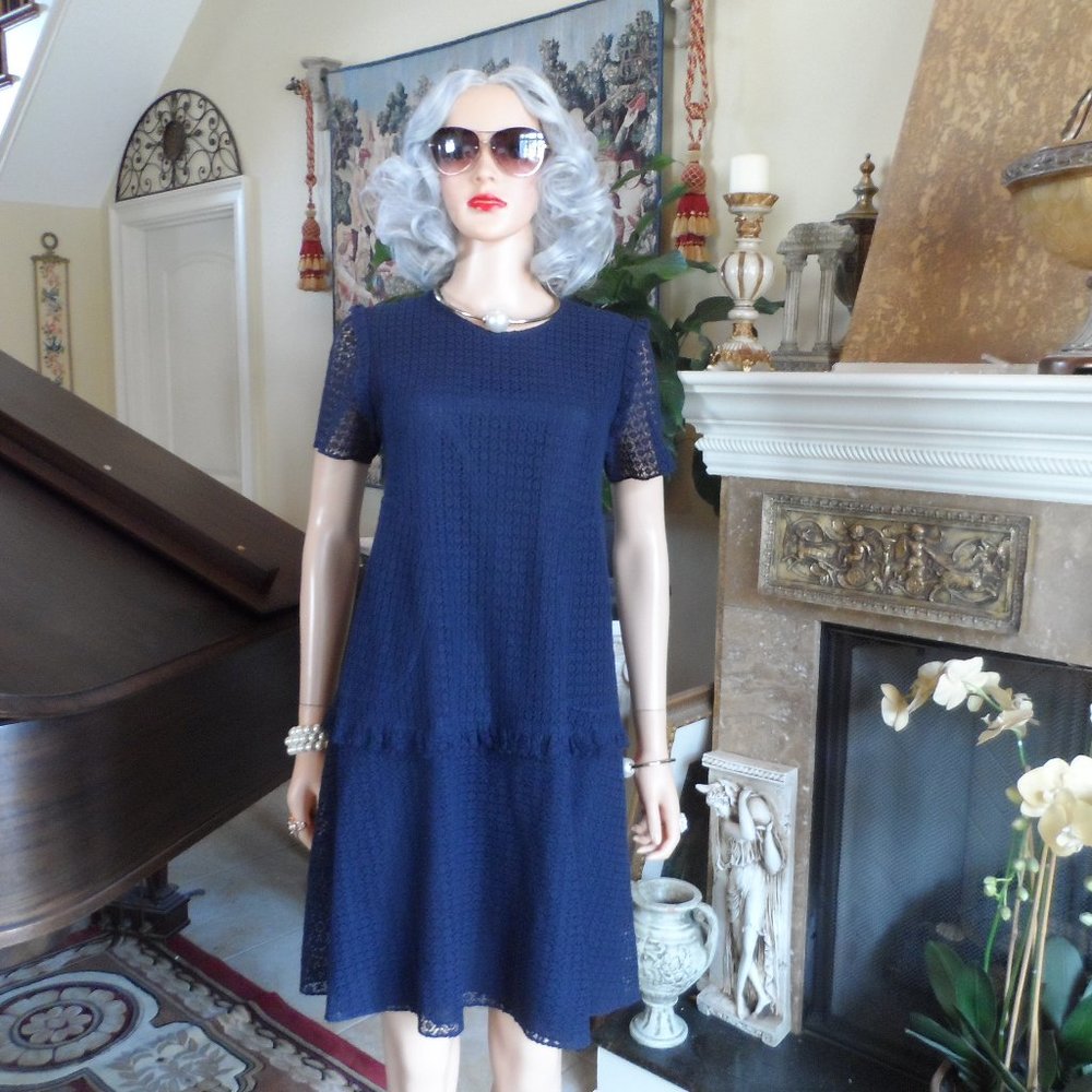 Morgane Le Fay Navy Blue Lace A-Line Dress Size S